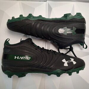 Under Armour Mens Football Cleat 16 Black Green Shoe Lacrosse Nitro Mid MC